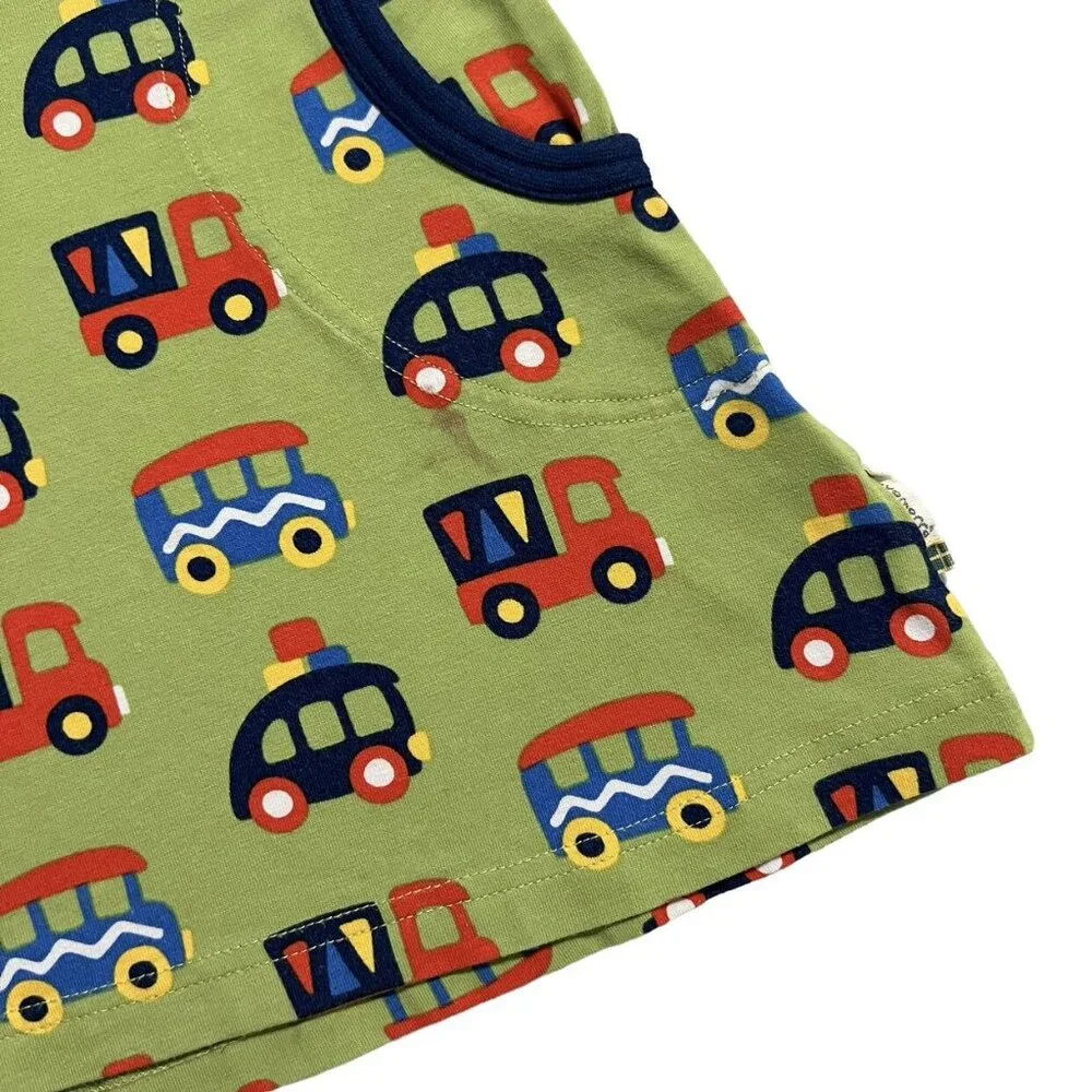 Maxomorra Sz 110/116 (5-6Y) Organic Green Colorful Vehicles Dress